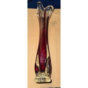 Kreiss Art Glass Bud Vase Pulled Finger Rim Hand Blown Japan Red Mcm Collectible